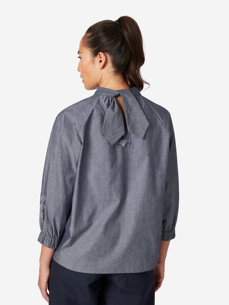 Blusa sin botones de chambray para mujer Azul medio, Detailsicht