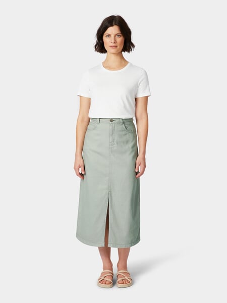 Women's Denim Skirt Light green, presented on a model