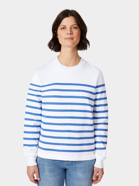 Ladies sweatshirt White-Blue, presented on a model