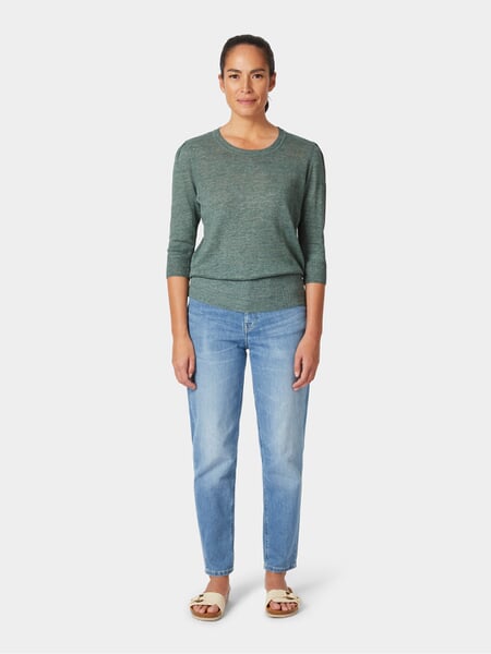 Pull en maille pour femme à manches trois-quarts Vert chiné, présenté sur un modèle
