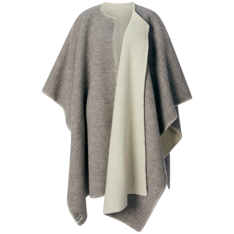 Norwegischer Poncho Lammwolle, Grau-Natur