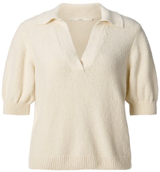 Bouclé-strikket poloshirt til kvinder Naturlig hvid