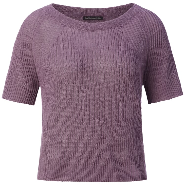 Camicia da donna in maglia a mezza manica in lino, Lilla