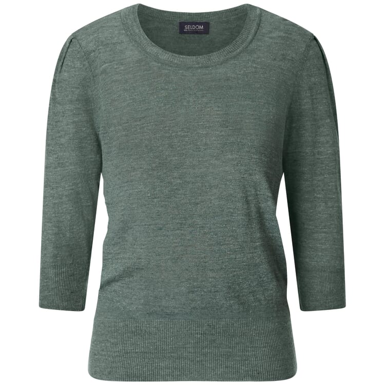 Damen-Strickshirt Dreiviertelarm, Grünmelange