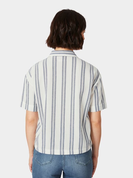Damenbluse Kurzarm Blau-Weiß