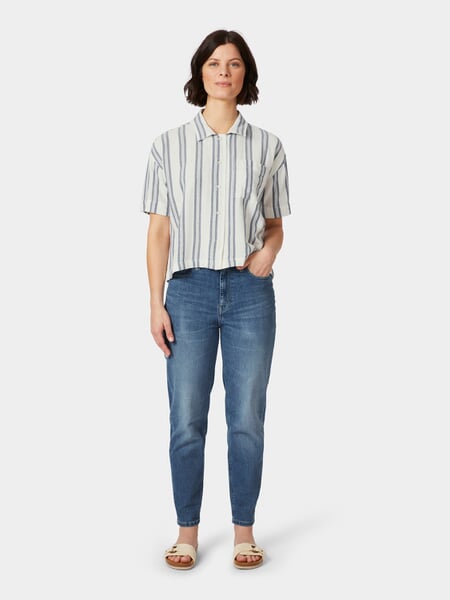 Chemisier femme manches courtes Bleu-blanc