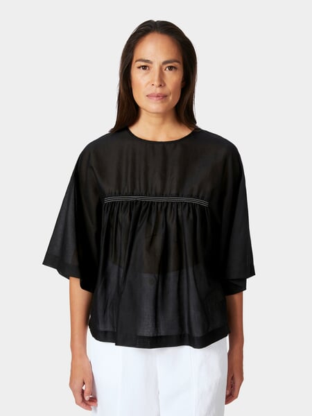 Damenbluse mit Kräuseln Schwarz
