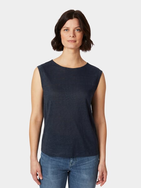 Women's Linen Top Dark blue, presented on a model
