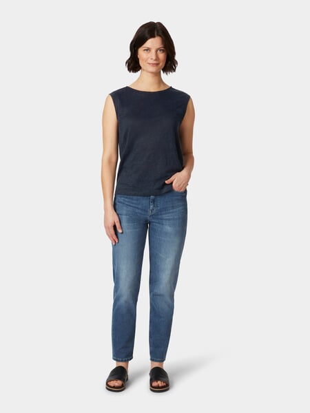 Women's Linen Top Dark blue, presented on a model
