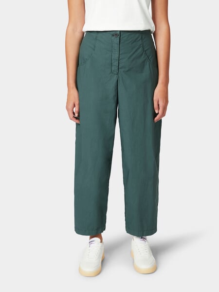 Ladies' fabric trousers Green, presented on a model