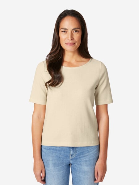 Ladies glitter shirt short sleeve Natural, presented on a model