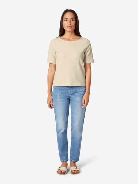 Ladies glitter shirt short sleeve Natural, presented on a model