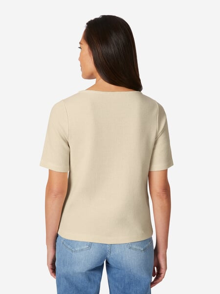 Ladies glitter shirt short sleeve Natural, presented on a model