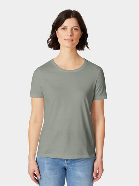 Women's T-Shirt Sage Green, presented on a model