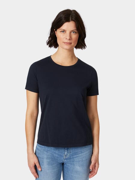 Dame-T-shirt Mørkeblå, præsenteret på en model
