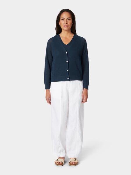 Cardigan femme boutonné Bleu, présenté sur un modèle