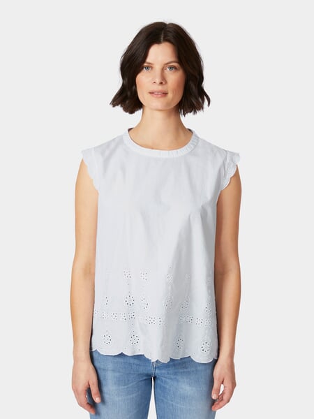 Blusa de mujer con bordado calado Blanco, Tragebild