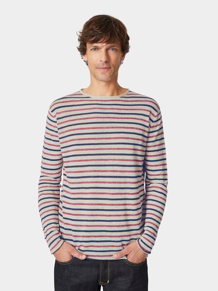 Mens knit sweater Beige-red-blue, presented on a model