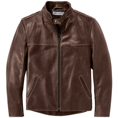 Veste en cuir Pull-up col montant, Marron foncé Manufactum