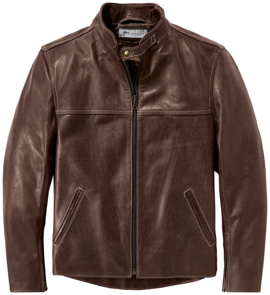 Veste en cuir Pull-up col montant Marron foncé