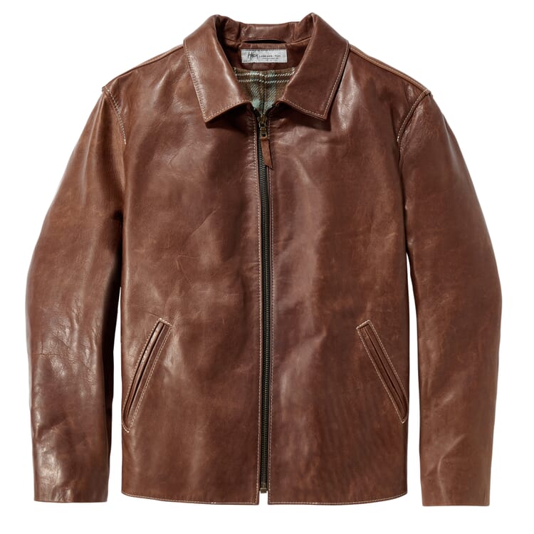 Chaqueta de cuero de caballero pull-up, Marrón