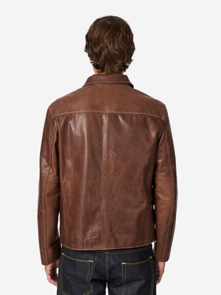 Men horse leather jacket pull up Brown, presented on a model