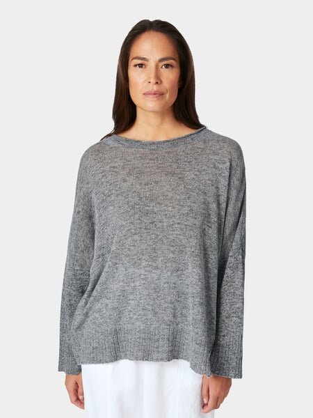 Damen-Leinenpullover Graumelange, Tragebild