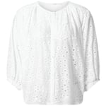 Damebluse med hulmønsterbroderi Hvid