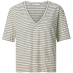 Camiseta de mujer con cuello en V Crema-negro