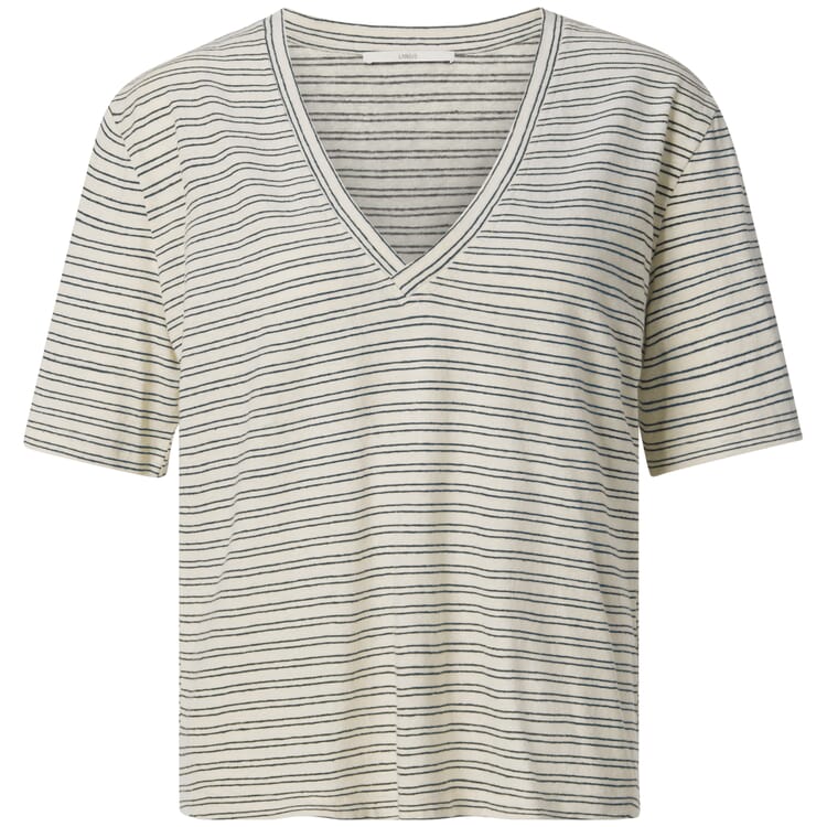 Dame-T-shirt med V-udskæring, Creme-sort