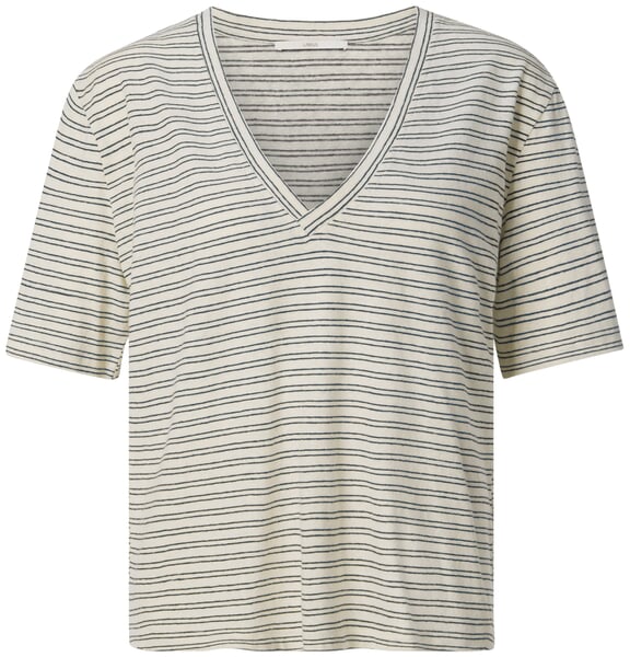 T-shirt femme col V Crème-noir