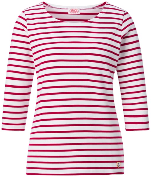 Damen-Shirt Dreiviertelarm Weiß-Rot