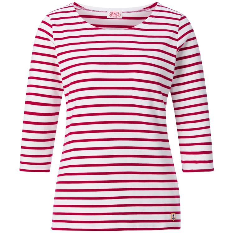 Dames-shirt met driekwartmouwen, Wit-rood