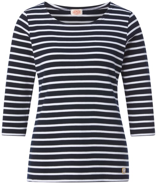Damen-Shirt Dreiviertelarm Marine-Weiß