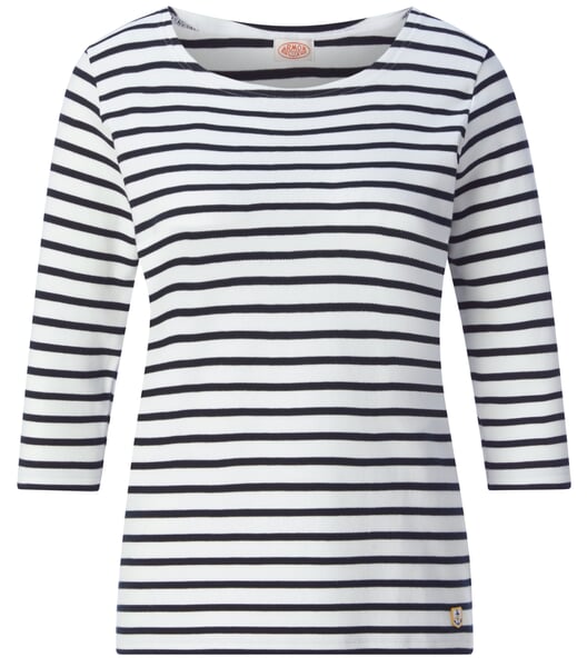 Damen-Shirt Dreiviertelarm Weiß-Marine