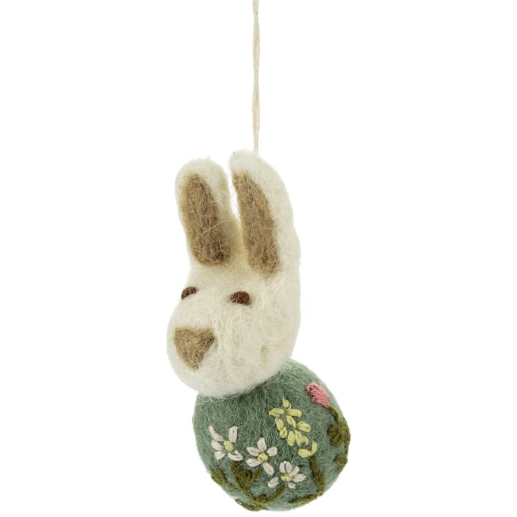 Colgante conejo de Pascua bordado en fieltro, Verde