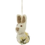 Felt embroidered Easter bunny pendant White