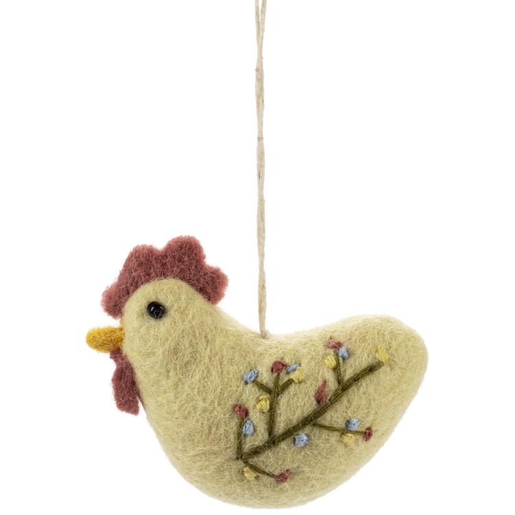 Colgante gallo de fieltro bordado