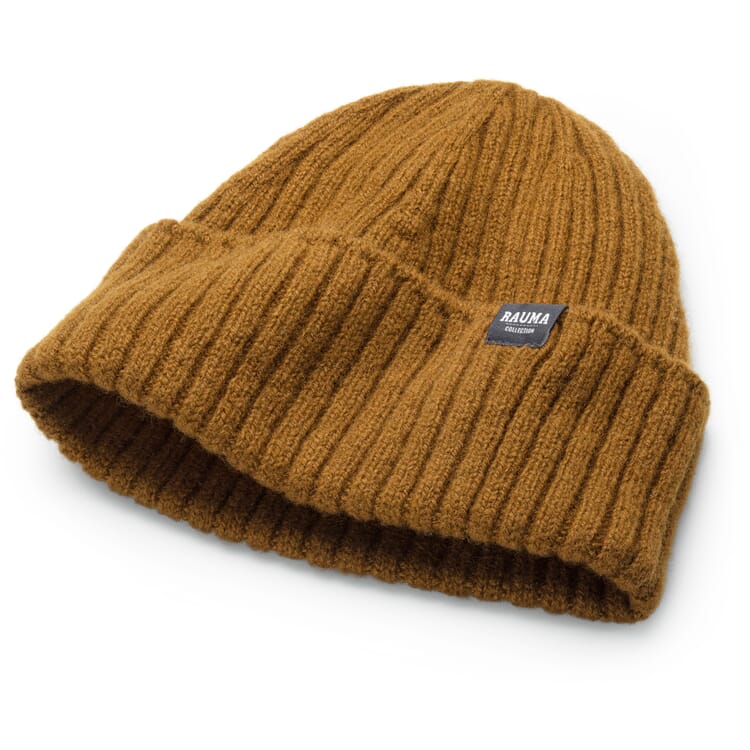 Unisex strikket hue i rib, Karamel