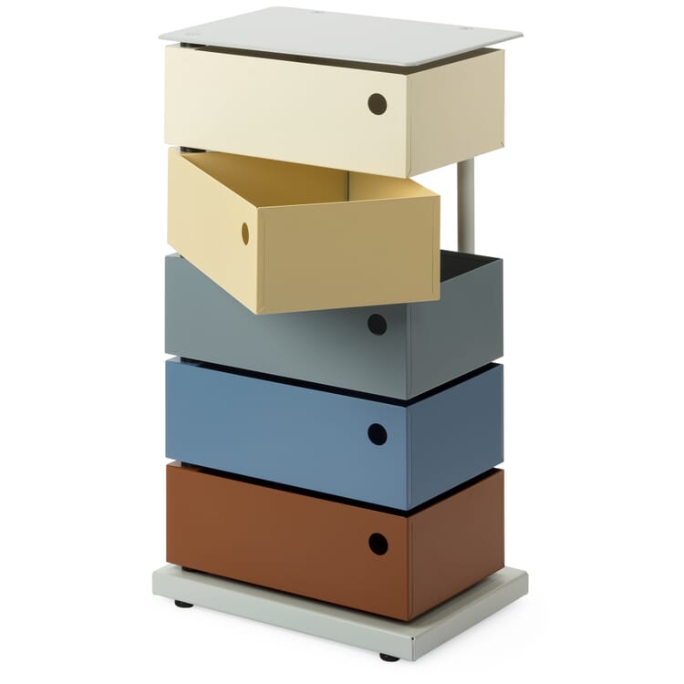 Hinged drawer container, sheet steel, 5-compartment Polychrom Alessandro