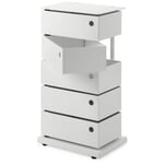 Hinged drawer container, sheet steel, 5 compartments, white