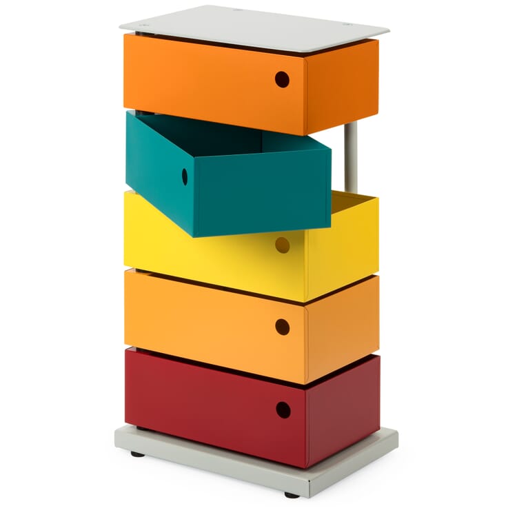 Conteneur à tiroirs pivotants en tôle d'acier, 5 compartiments, polychrome Bruno