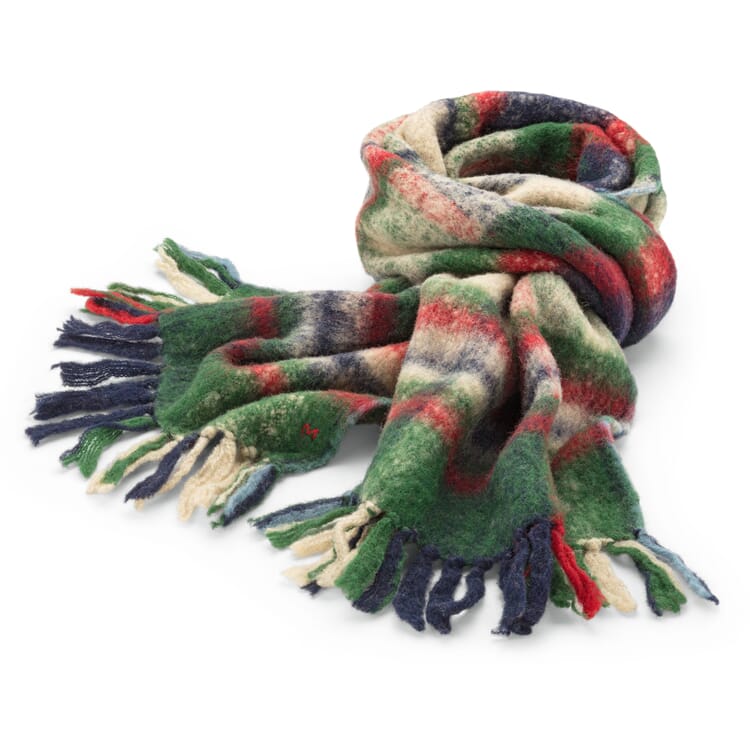 Unisex wool scarf with fringes N° 760, Blue-Green
