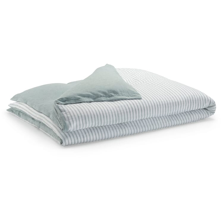Housse de couette réversible en lin mélangé, Vert gris-blanc