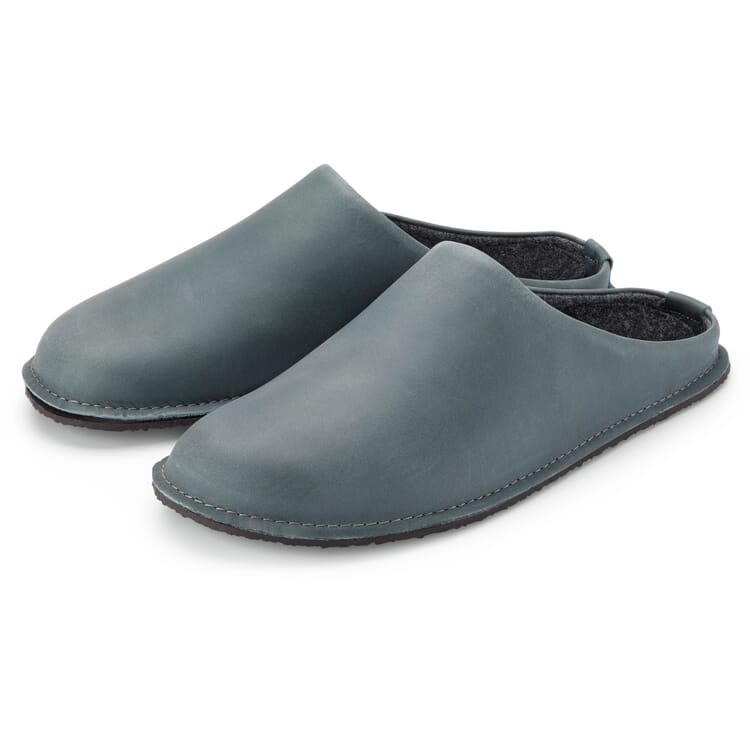 Pantoufles en cuir unisexes, Bleu-gris