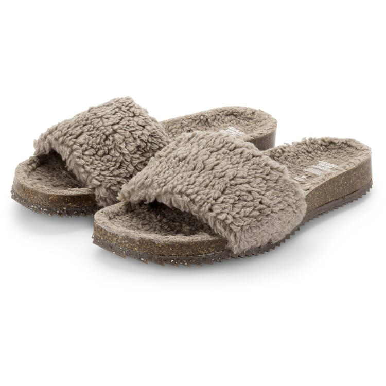 Mule femme en peluche, Taupe