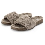 Damen-Pantolette Teddyplüsch Taupe