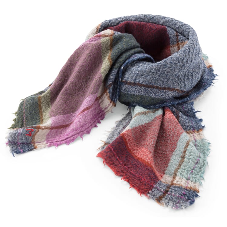 Wool-cashmere plain scarf N° 687, blue-pink