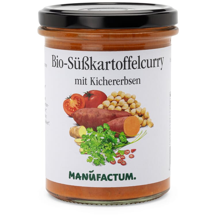 Biologische zoete aardappel curry met kikkererwten