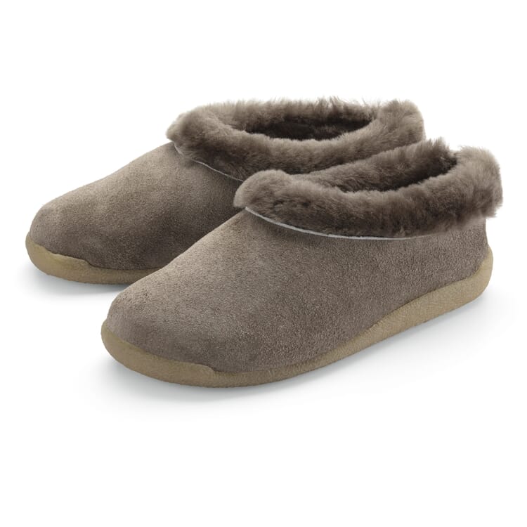 Pantoffel van lamsleer, Taupe